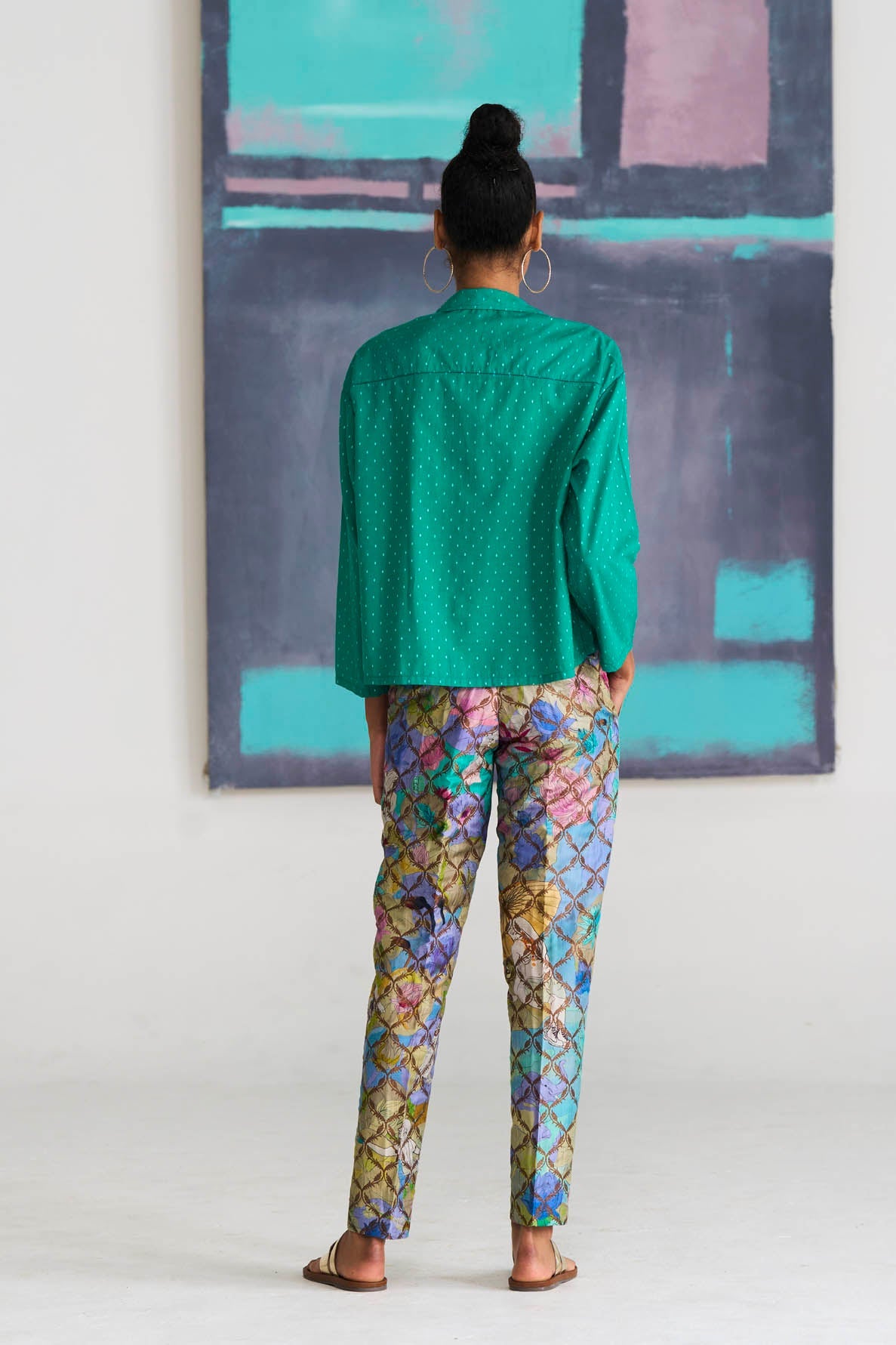 Classic Cropped Shirt Cotton Dobby Aqua Green