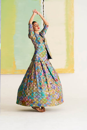 Long Skirt Silk Brocade Purple