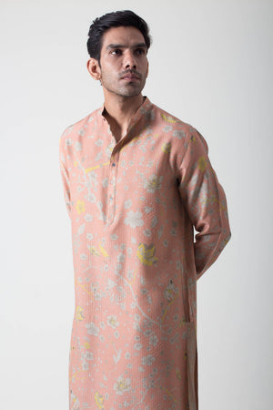 Bade Miyan Kurta Muga Satin Silk Salmon