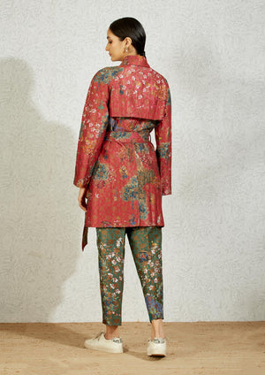 Royal Within Trench Coat Fuchsia Silk Brocade