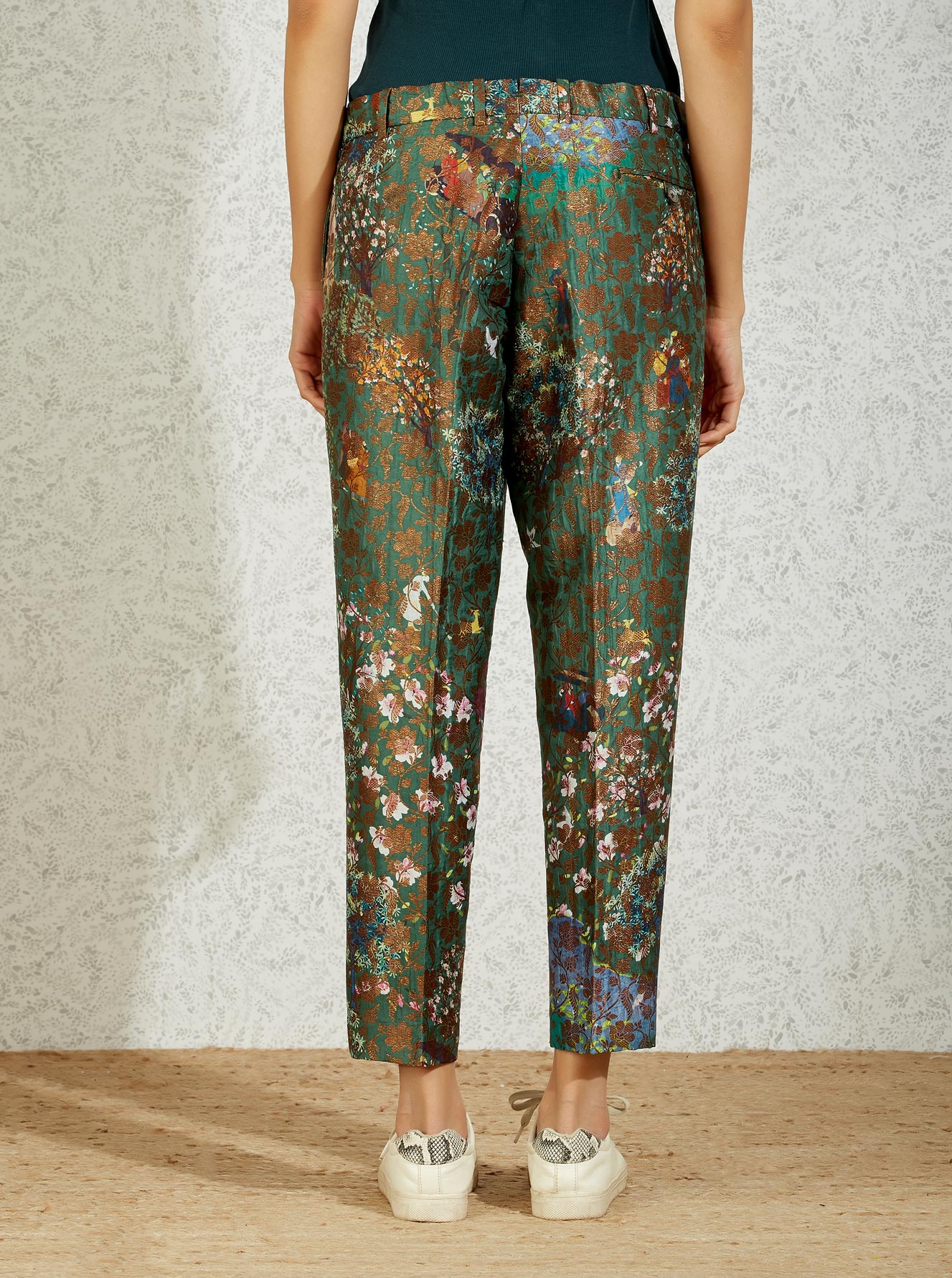 Classic Trouser Silk Brocade Green