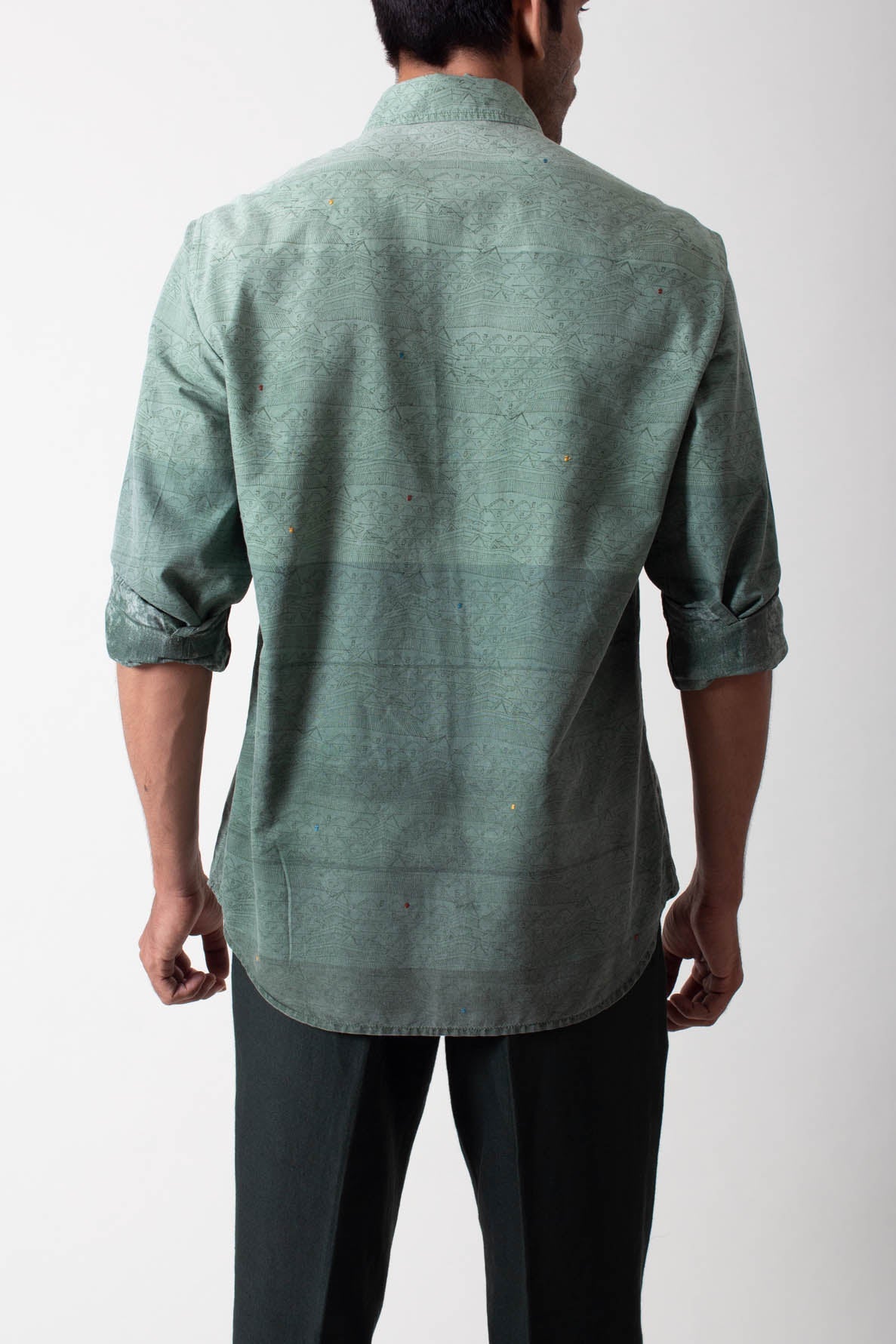 Classic Shirt Handspun Handwoven Cotton Sage Ombre