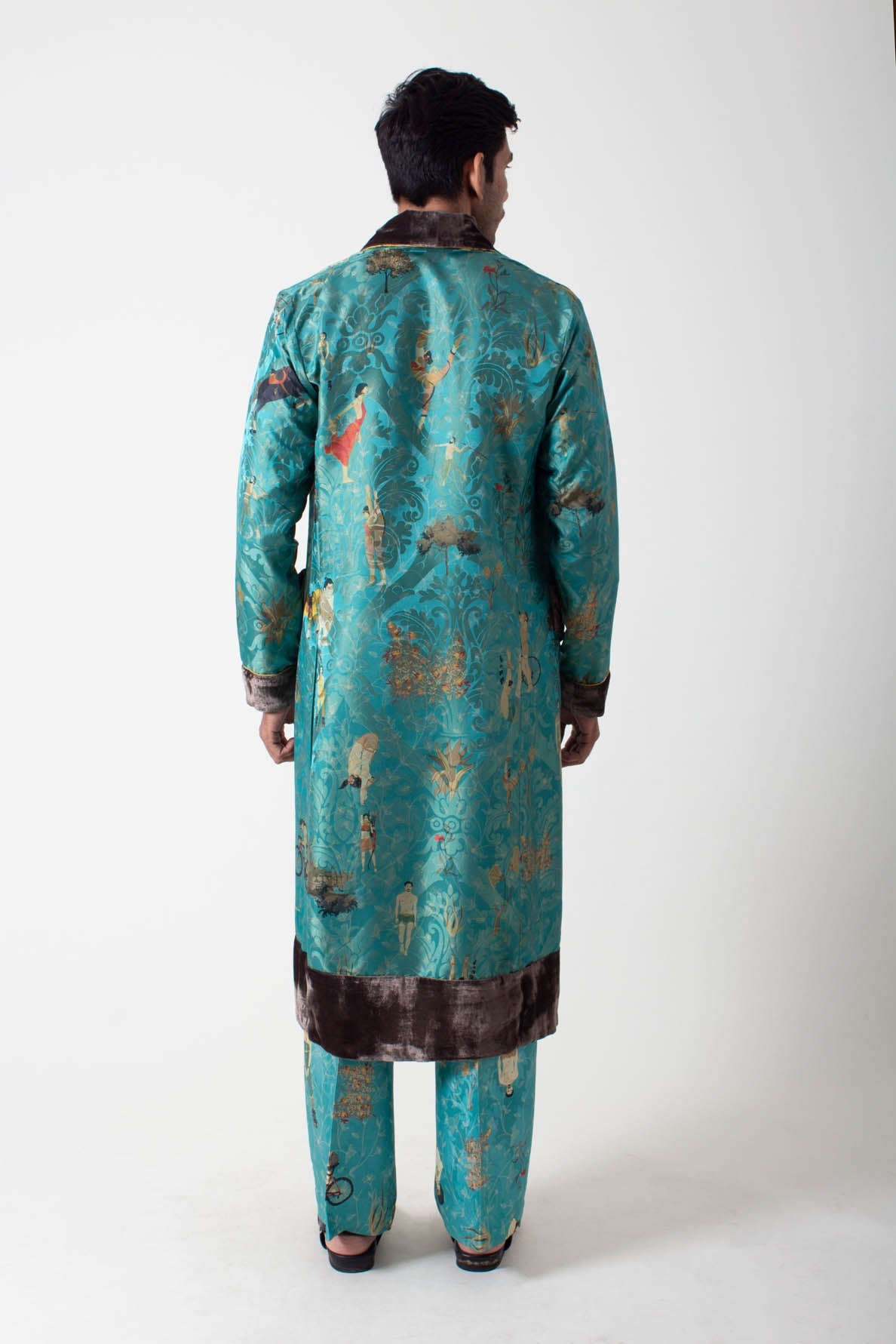 Libaas Robe Silk Damask Turquoise
