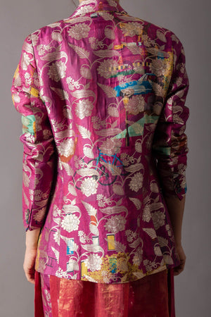 Rana Blazer Silk Brocade Fuchsia