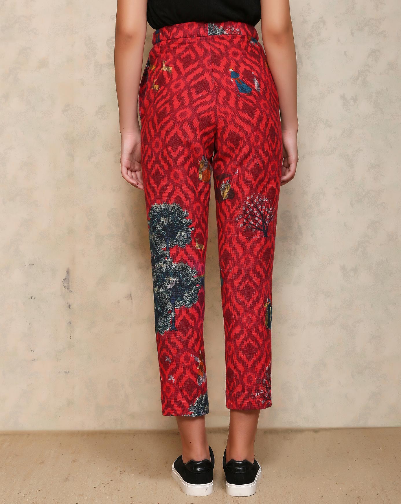 Royal Within High Waist Classic Trouser Fuchsia Cotton Ikat