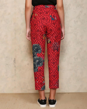 Royal Within High Waist Classic Trouser Fuchsia Cotton Ikat