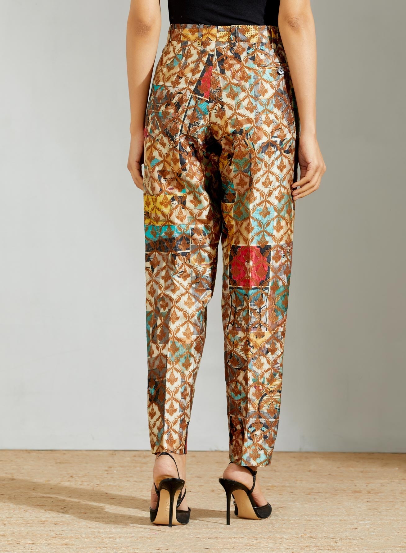Turquoise Comic Antique Brocade Classic Trouser