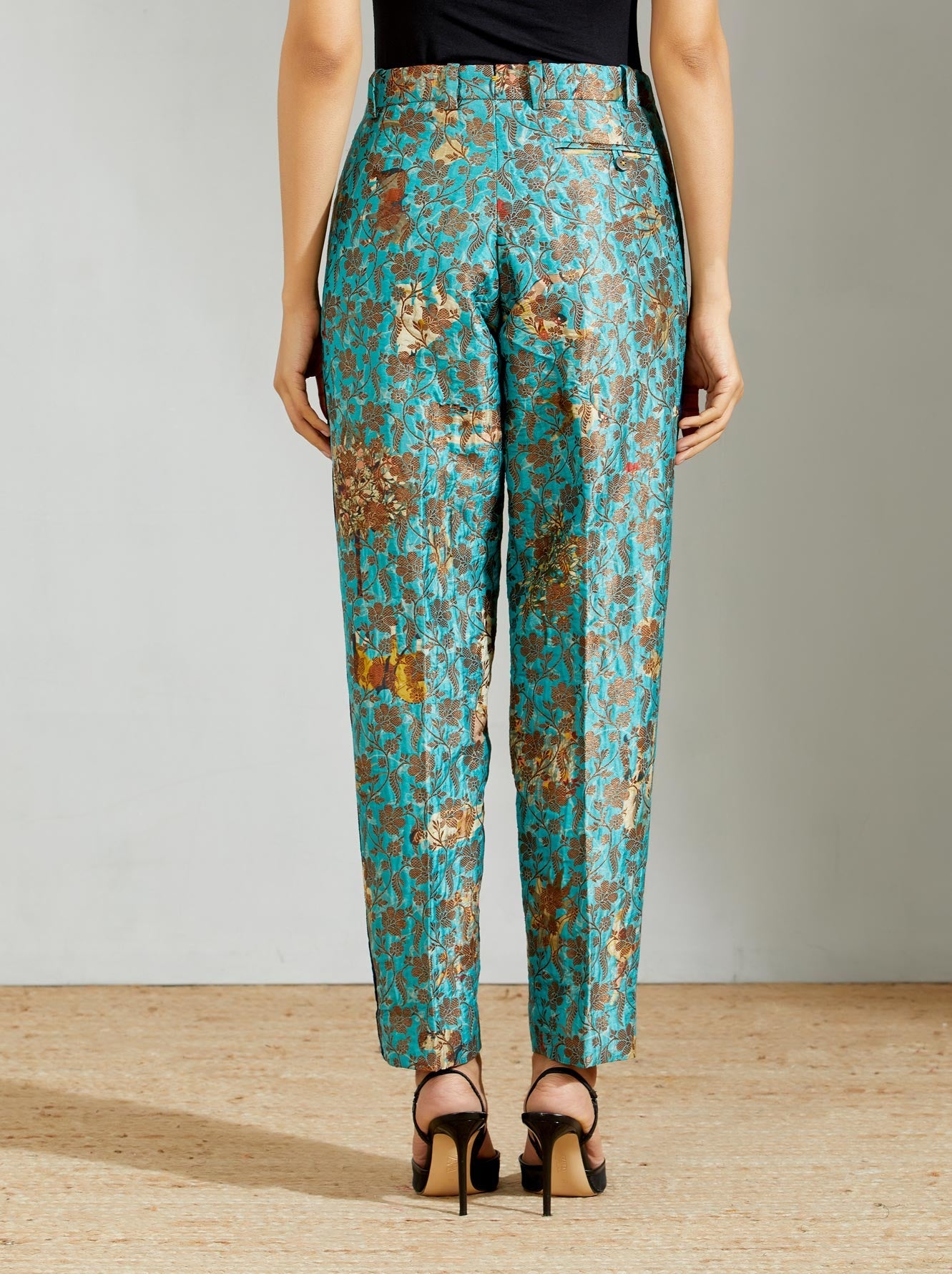 Classic Trouser Silk Brocade Turquoise