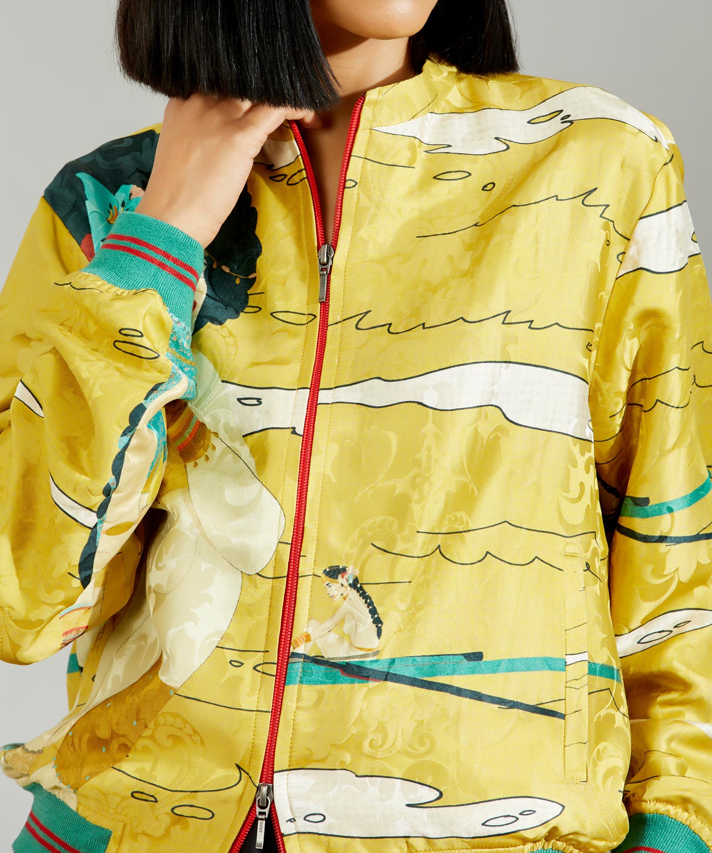 Janbaaz Bombers Jacket Silk Damask Mustard
