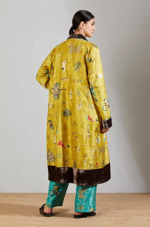 Libaas Robe Silk Damask Mustard