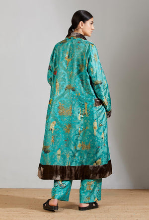 Libaas Robe Silk Damask Turquoise