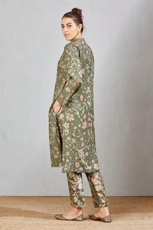 Bade Miyan Kurta Muga Satin Grey Forest