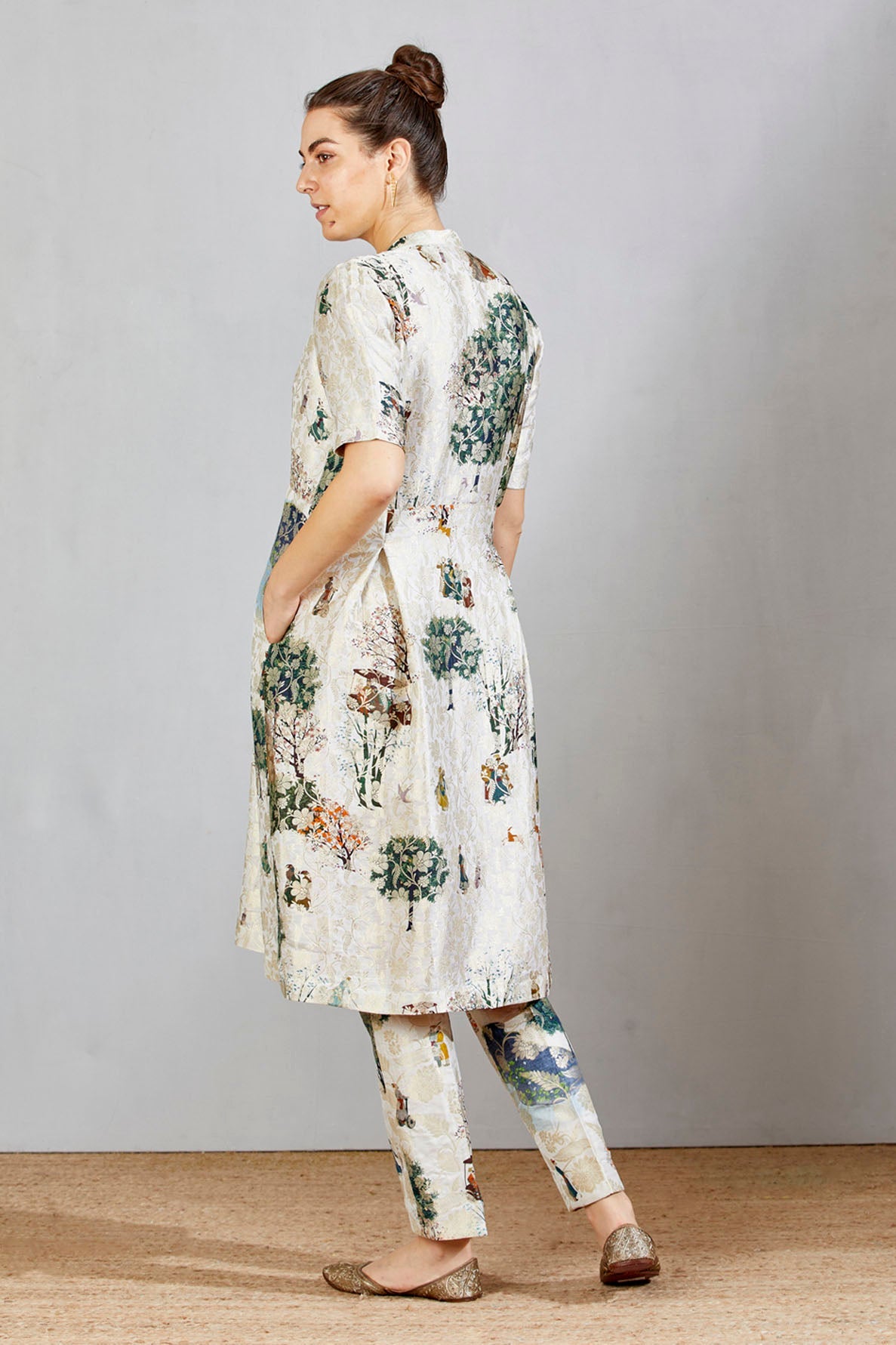Sd Box Pleat Dress, Silk Brocade, White Golfer