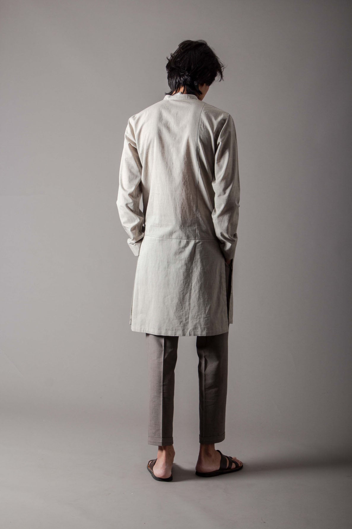 Andaaz Lattice Kurta Handspun Handwoven Cotton Grey Chambray