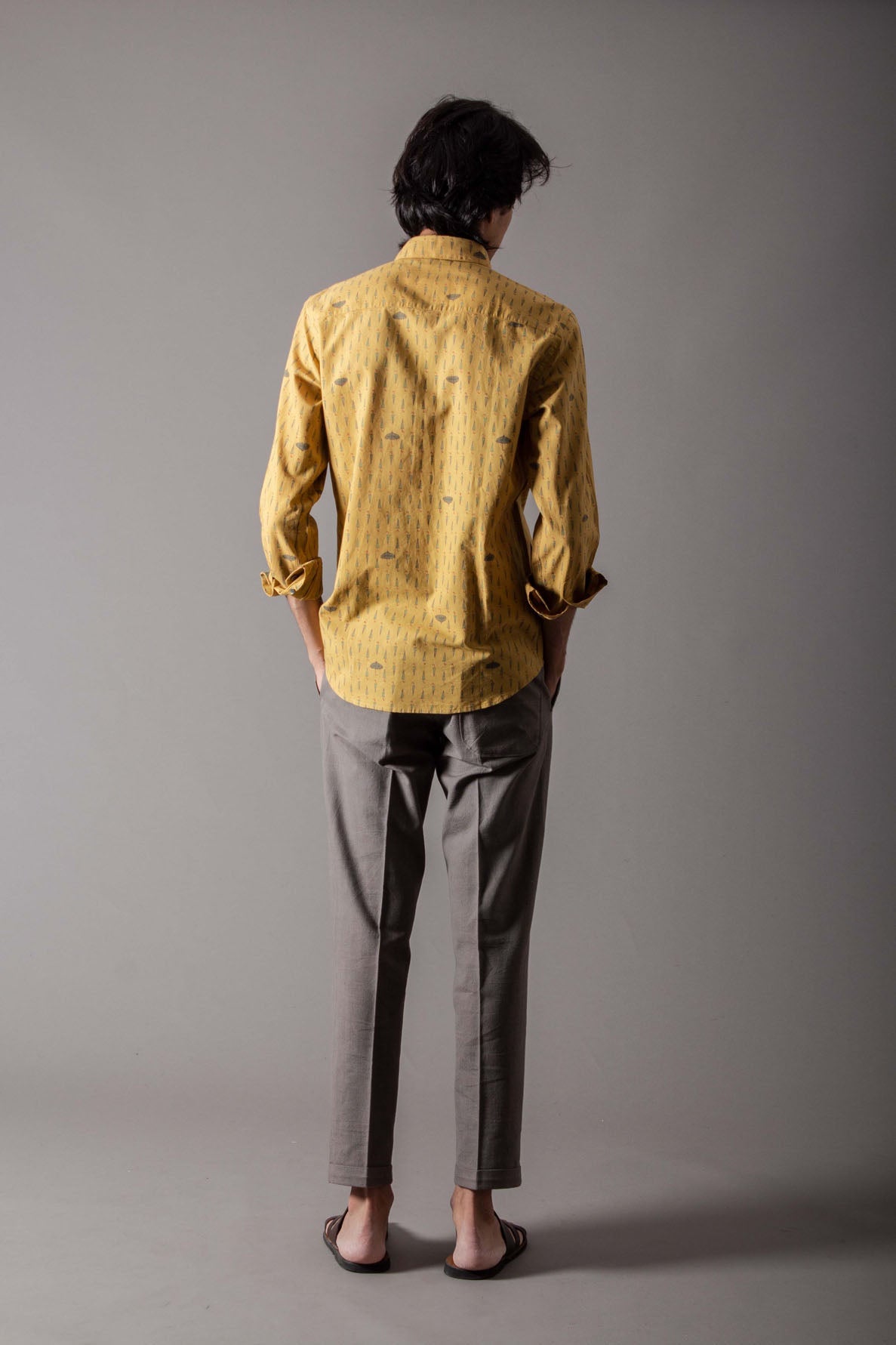 Classic Shirt Umbrella Handspun Handwoven Cotton Mustard