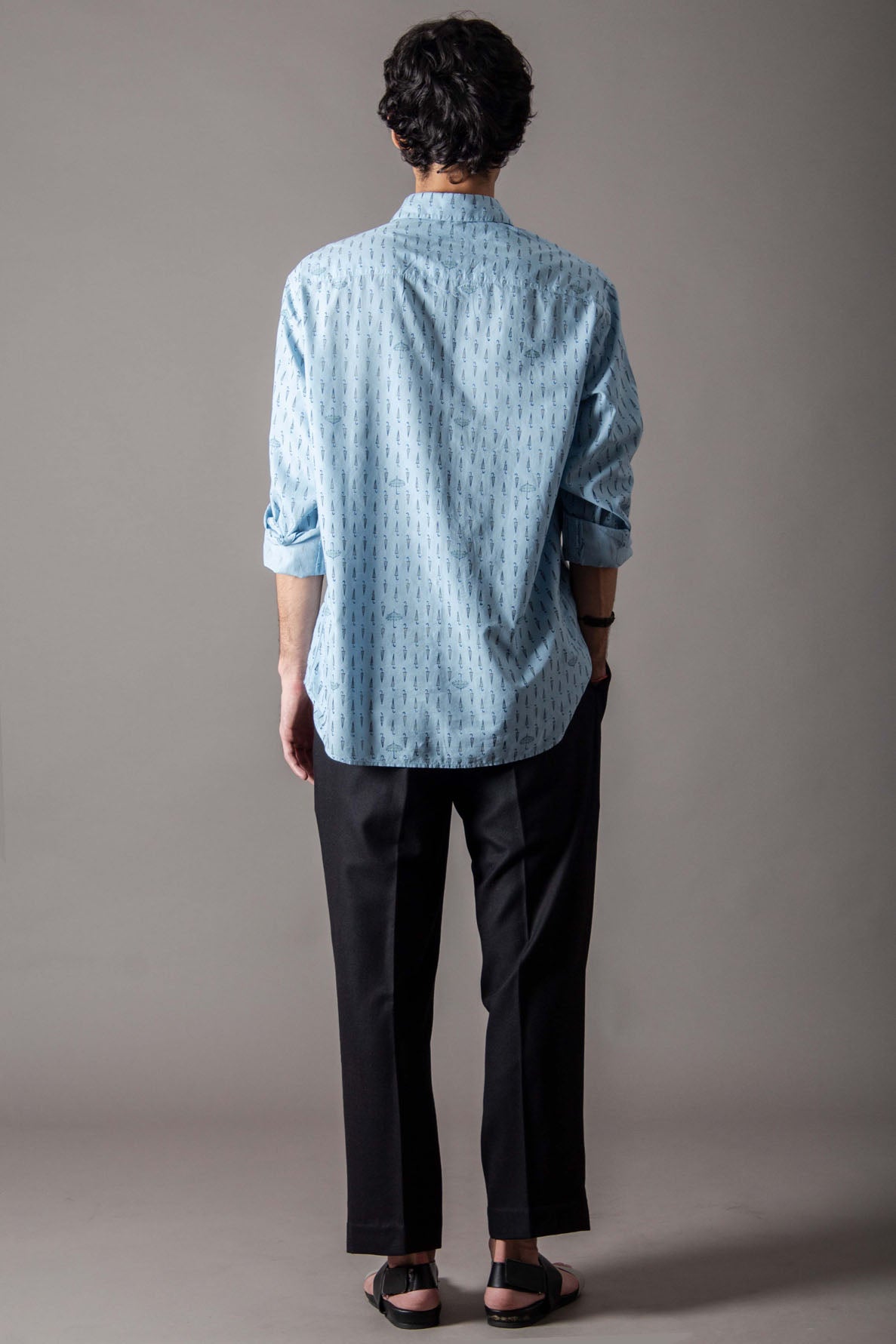 Classic Shirt Umbrella Handspun Handwoven Cotton Blue