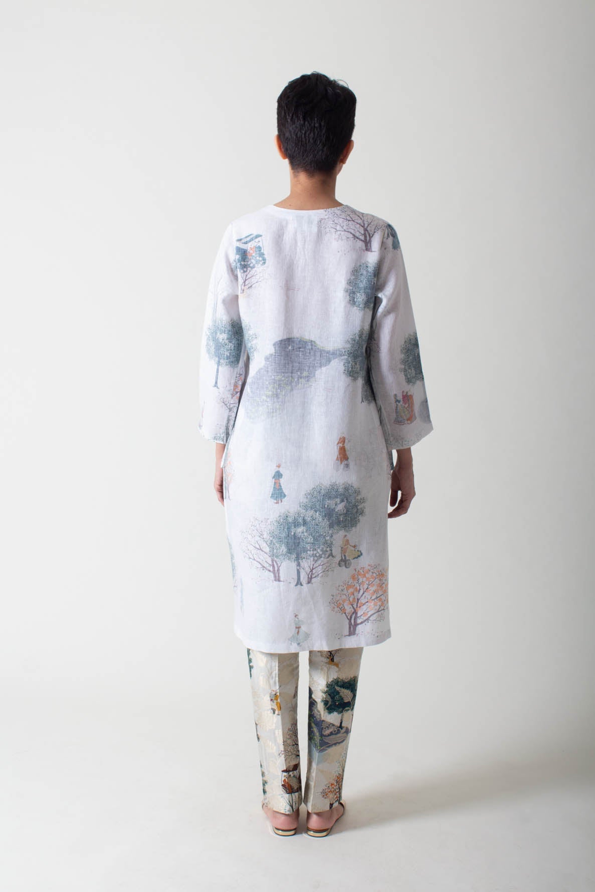 V Neck Kurta Linen White