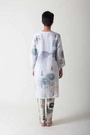 V Neck Kurta Linen White