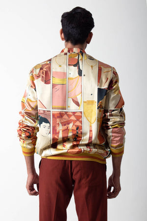 Janbaaz Bomber Jacket Silk Damask Coral Comic