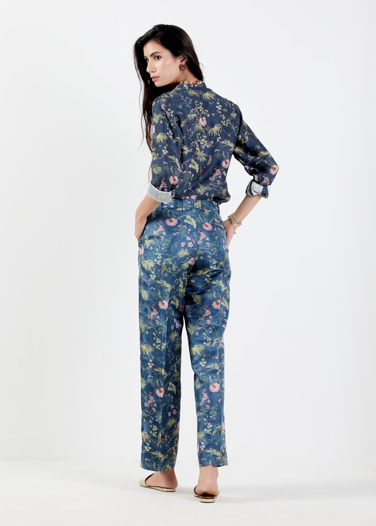 Straight Fit Trouser Silk Damask Midnight