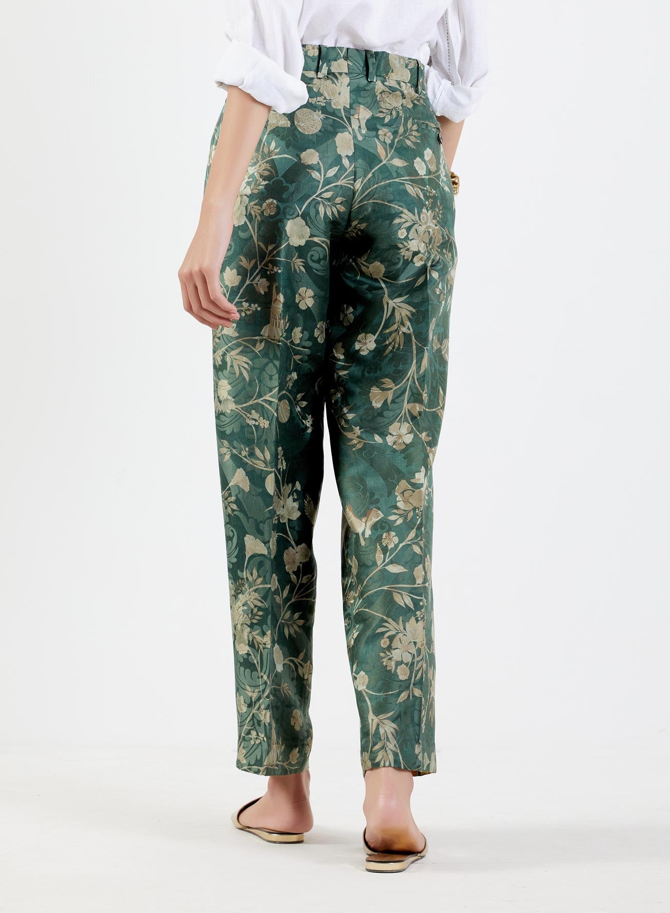 Straight Fit Trouser Silk Damask Forest