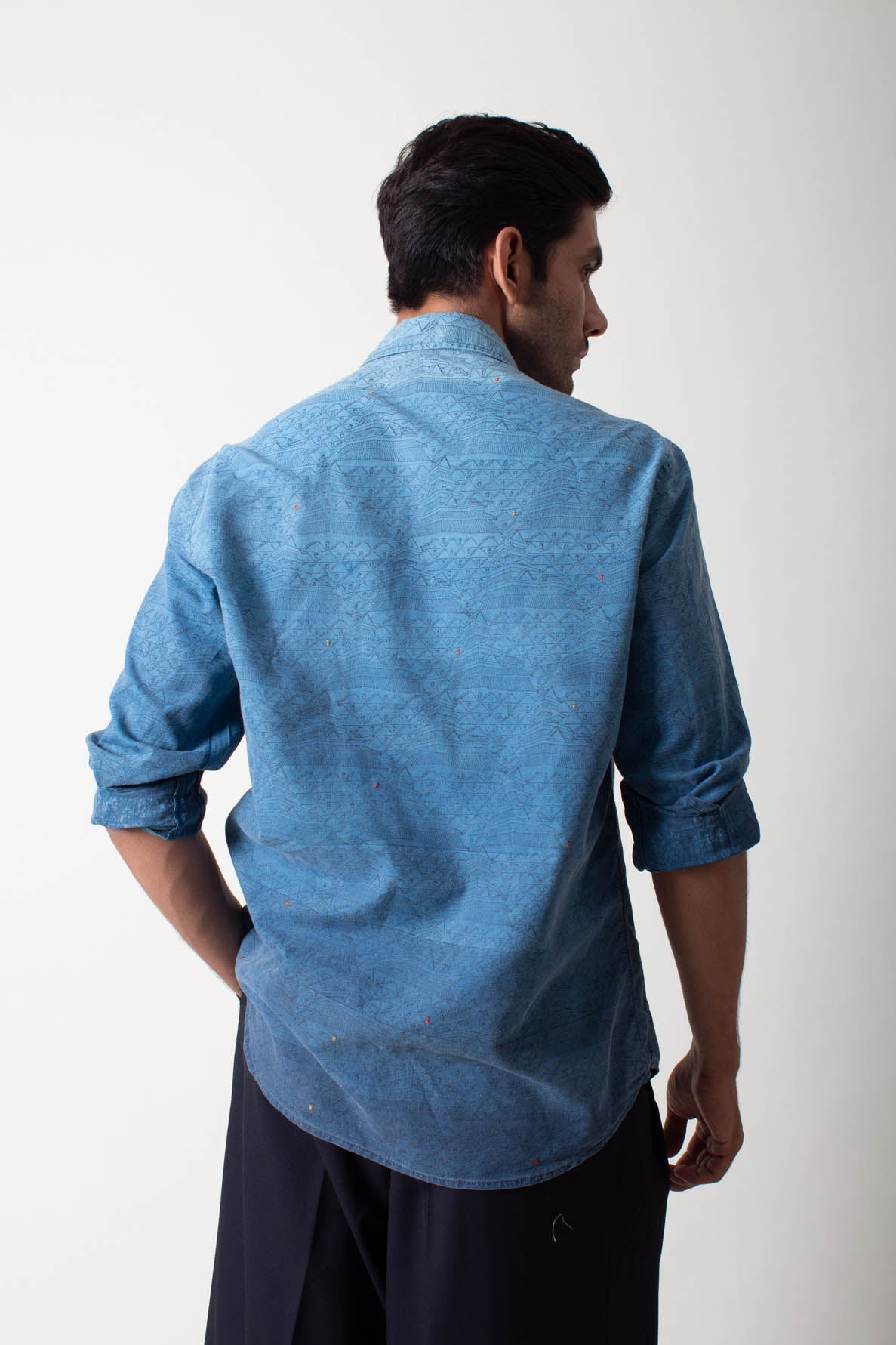 Classic Shirt Handspun Handwoven Cotton Navy Ombre