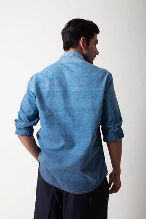 Classic Shirt Handspun Handwoven Cotton Navy Ombre