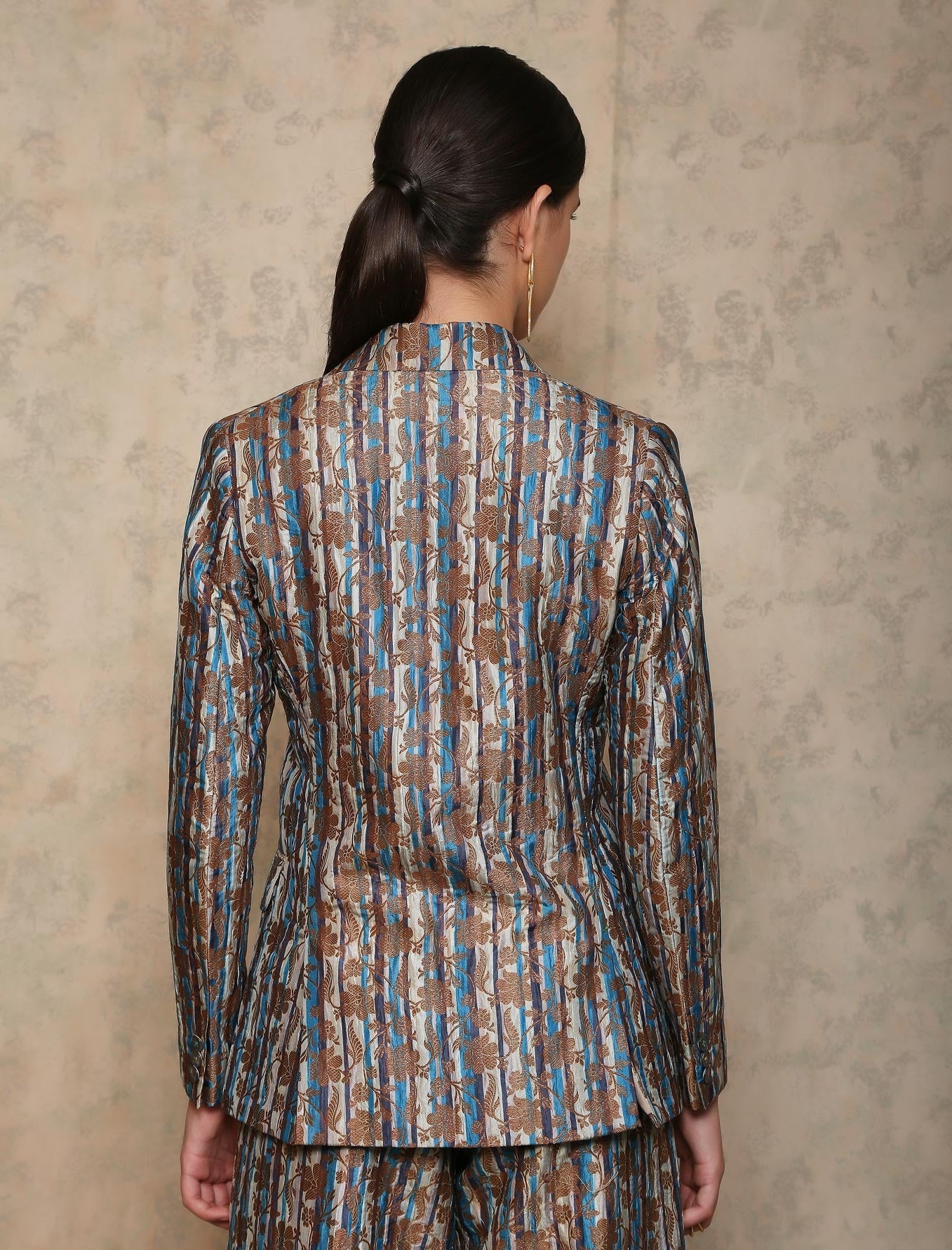 Rana Blazer Silk Brocade Turquoise Stripe