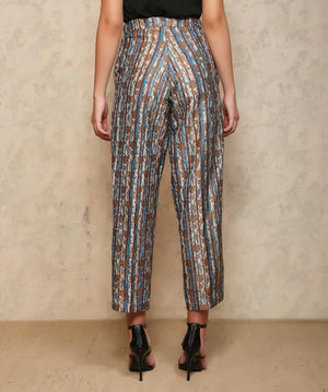 Leap High Waisted Azad Trouser Turquoise Stripe Silk Brocade