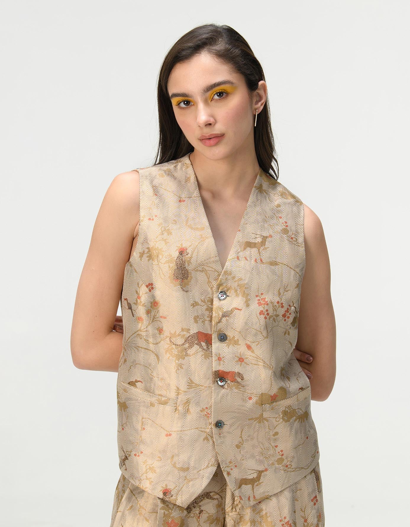 Vest Coat Silk Brocade Ivory