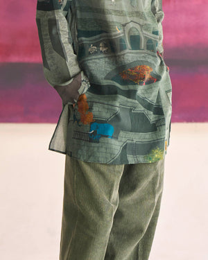 Single Pleat Trouser Sage In Corduroy
