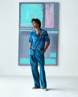 Single Pleat Trousers Dusty Blue In Corduroy