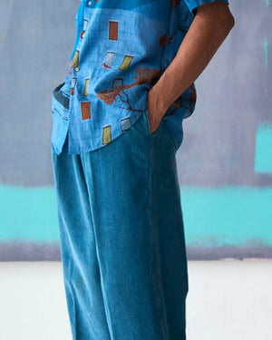 Single Pleat Trousers Dusty Blue In Corduroy