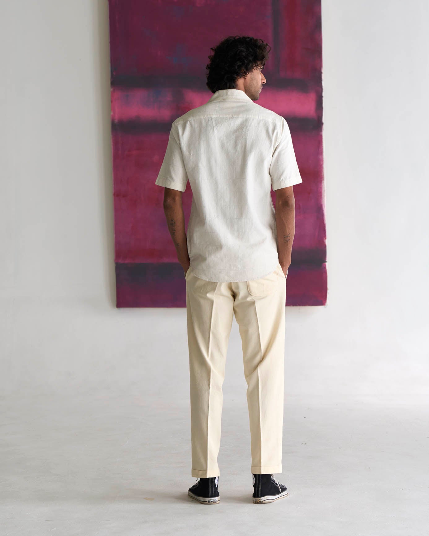 Bush Shirt Cotton Linen White Check