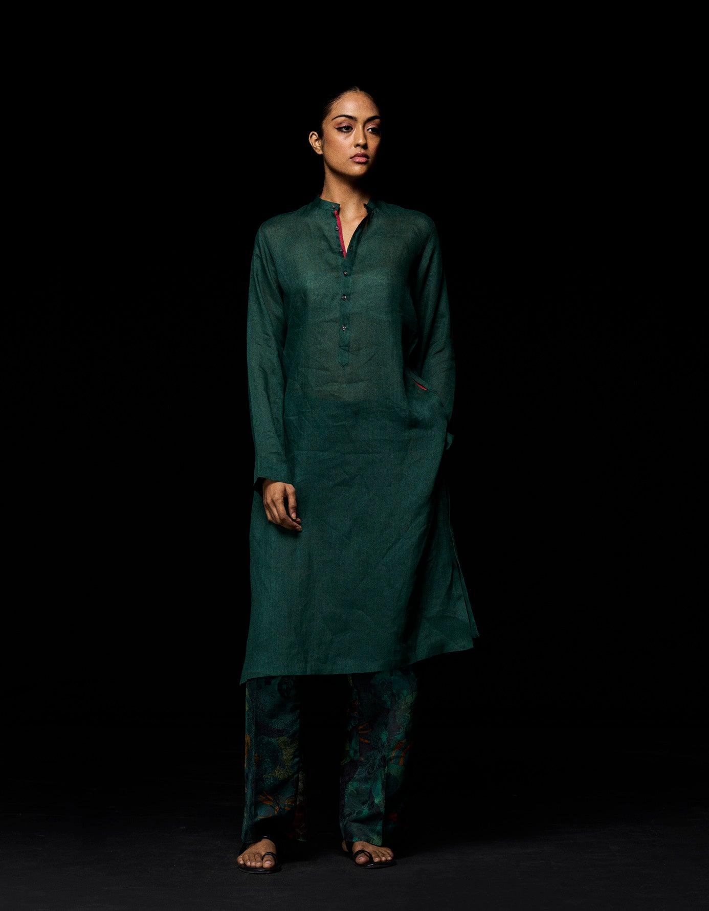 Bade Miyan Kurta Voile Linen Emerald Green