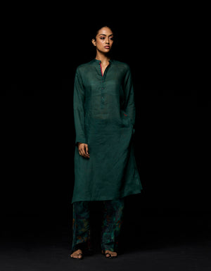 Bade Miyan Kurta Voile Linen Emerald Green