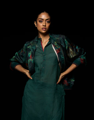 Bade Miyan Kurta Voile Linen Emerald Green