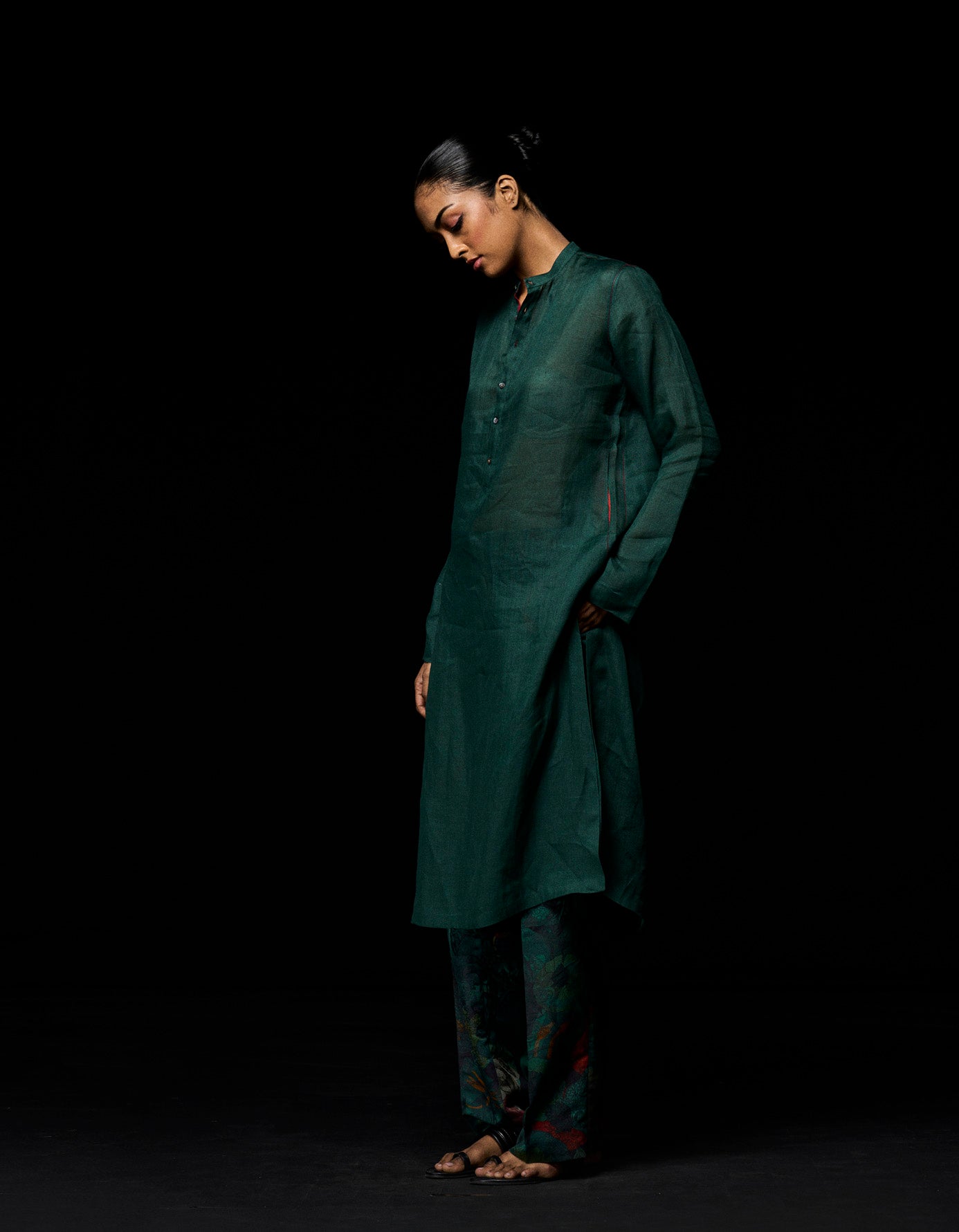 Bade Miyan Kurta Voile Linen Emerald Green