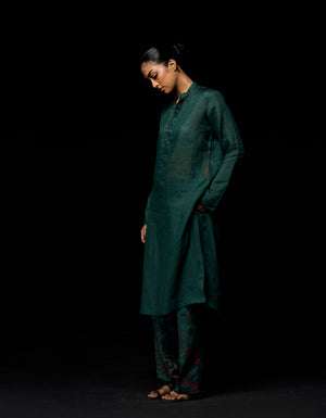 Bade Miyan Kurta Voile Linen Emerald Green