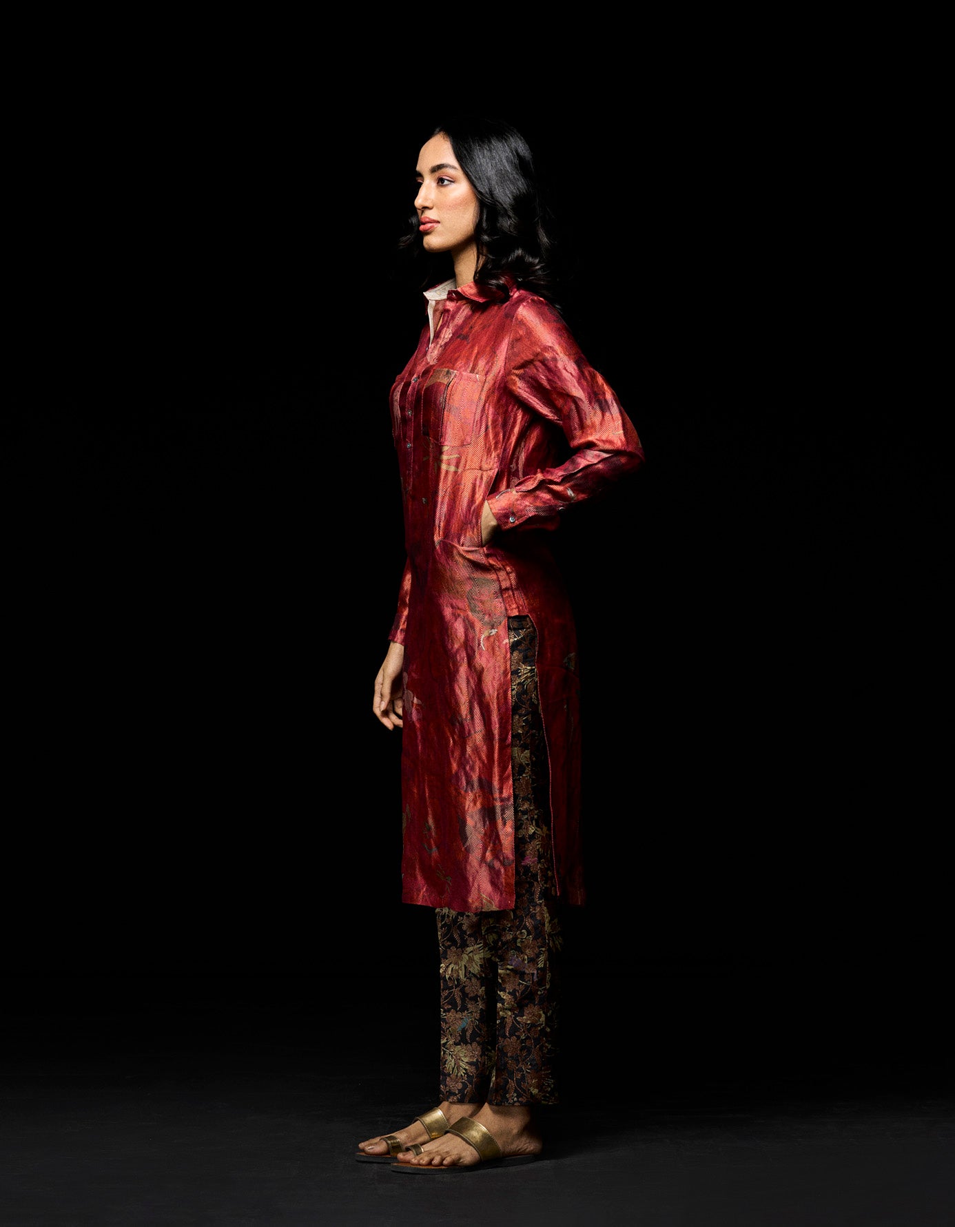 Bullet Kurta Silk Brocade Red