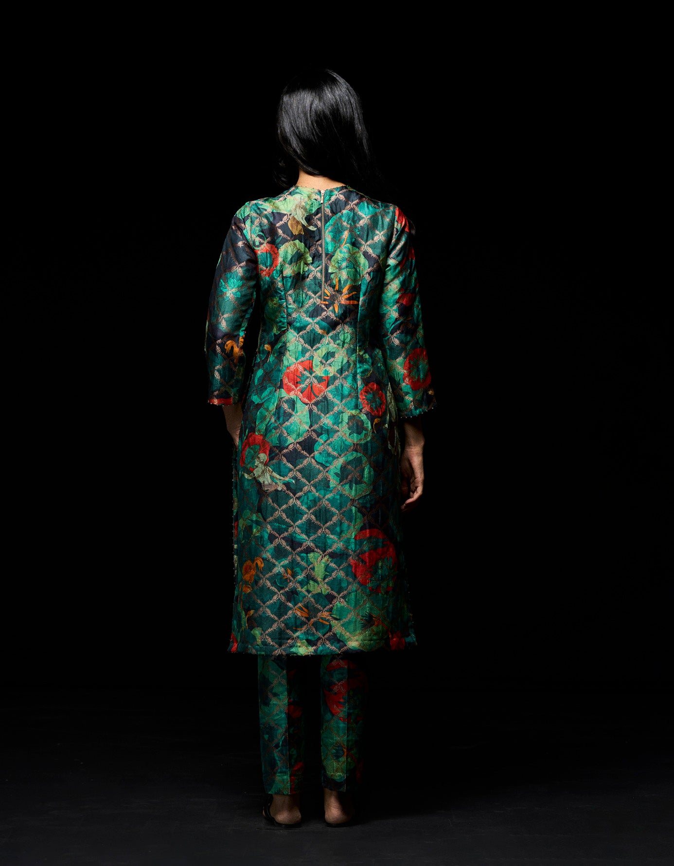 Zipper Kurta Silk Brocade Emerald
