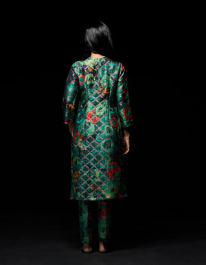 Zipper Kurta Silk Brocade Emerald