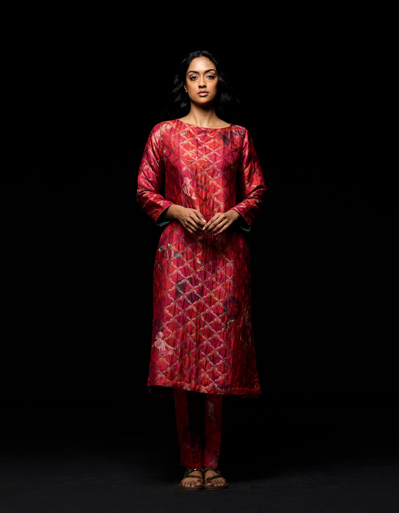 Zipper Kurta Silk Brocade Red