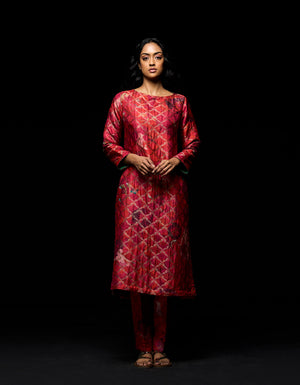 Zipper Kurta Silk Brocade Red