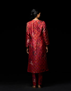 Zipper Kurta Silk Brocade Red