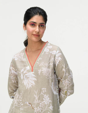 V Neck Kurta Linen Oyster Grey