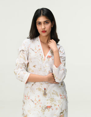 V Neck Kurta Linen Ivory