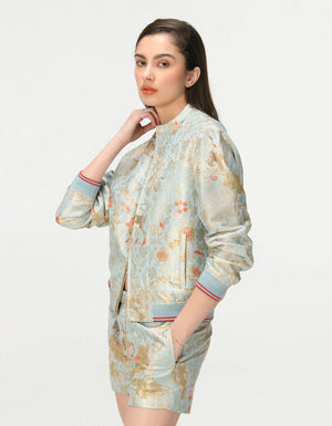 Janbaaz Bomber Jacket Silk Brocade Ice Blue