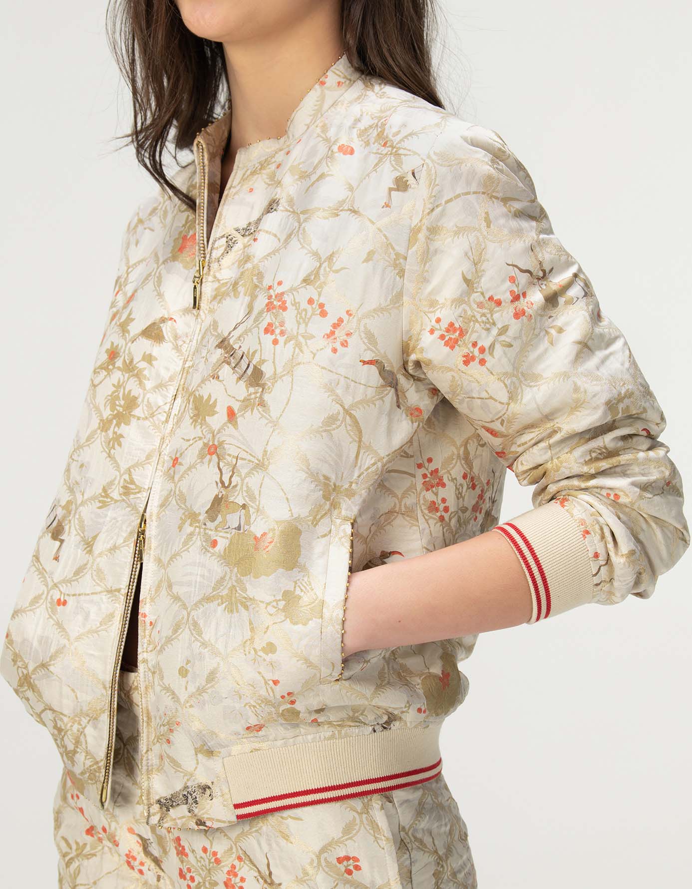 Janbaaz Bomber Jacket Silk Brocade Ivory – SUKETDHIR