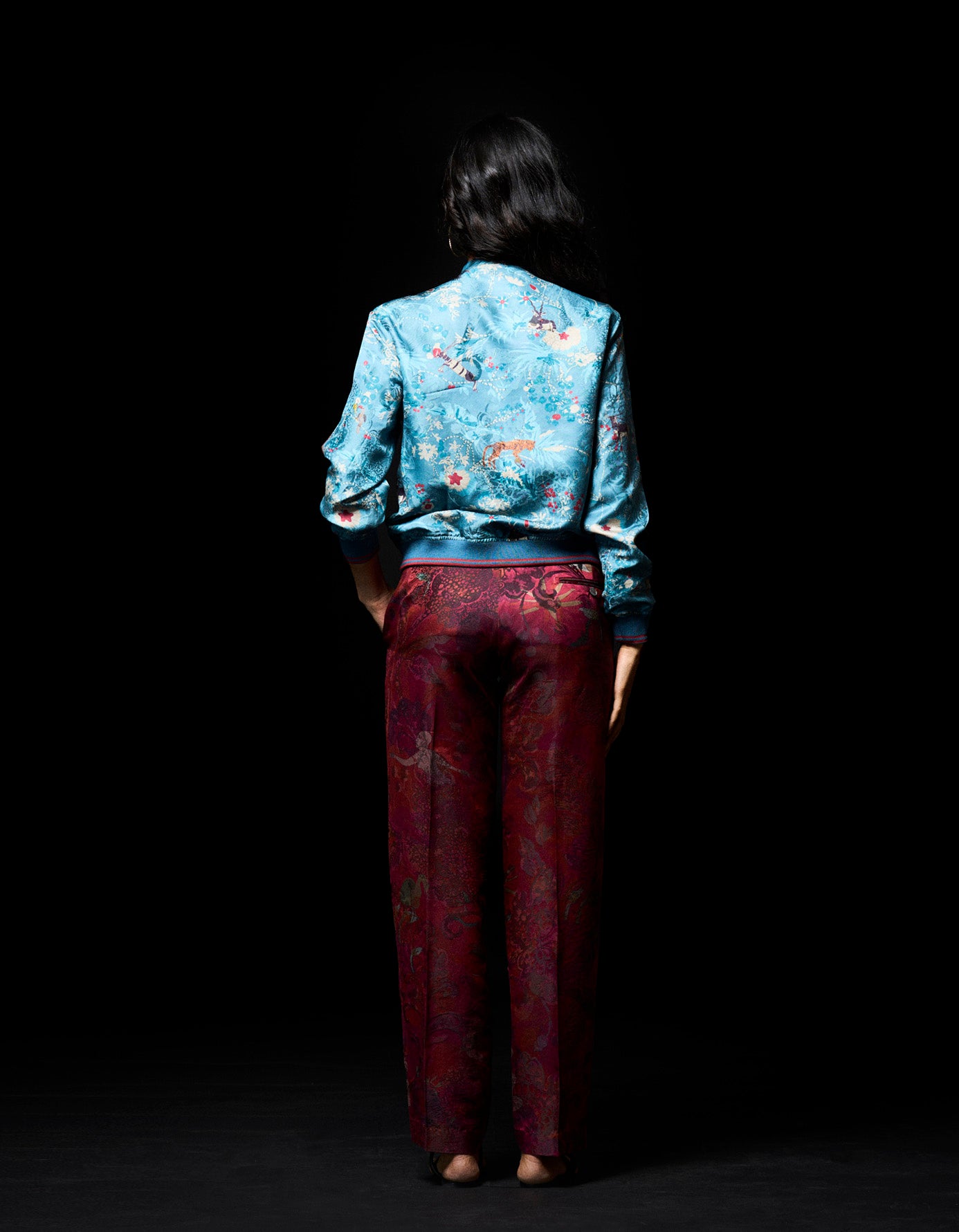 Janbaaz Bomber Jacket Silk Damask Blue